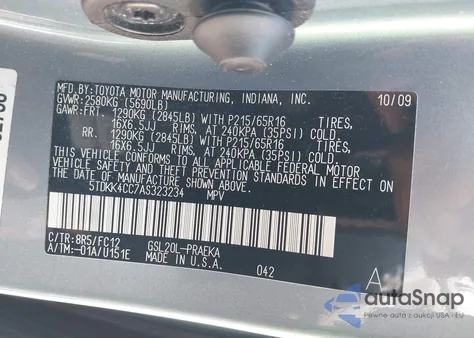 2010 Toyota Sienna Le from USA, damaged, VIN 5TDKK4CC7AS323234